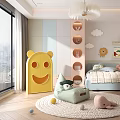 Playful Kids Room Interior With Soft Bed Cloud Decor And Colorful Toy Storage