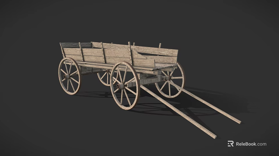 Old Fashioned Wooden Wagon With Large Spoked Wheels And Open Cart 3d model 