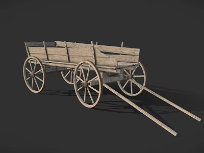Old Fashioned Wooden Wagon With Large Spoked Wheels And Open Cart 3d model