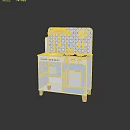 White Toy Kitchen Appliances With Stove Oven Small Pots And Decorative Backboard