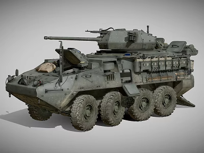 Military Wheeled Combat Tank With Cannon Storage Compartments And Equipment 3d model