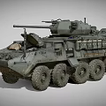 Military Wheeled Combat Tank With Cannon Storage Compartments And Equipment