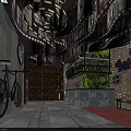 Elegant Restaurant Interior Featuring Spiral Ceiling Red Chairs Round Tables Wooden Stone Walls