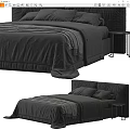 Modern Dark Colored Double Bed With Bedspread Pillows And Side Nightstand 3d model