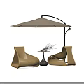 Outdoor Table with Rattan Wicker Chairs Cantilever Umbrella and Decorative Plants for Patio Garden