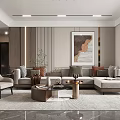 Modern Living Dining Room Interior Design With Sofa Area Rug Decorative Artwork And Green Plant