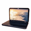 Black Open Laptop With Scenic Aerial Mountain View Display And Keyboard