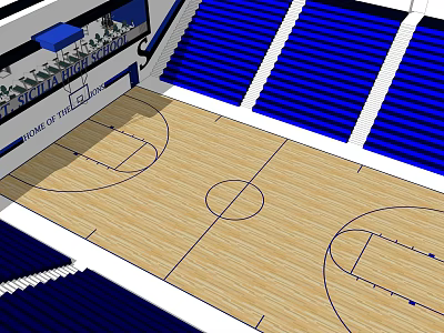 Indoor Basketball Court With Wooden Floor Blue Seats And Home Of The Tigers 3d model