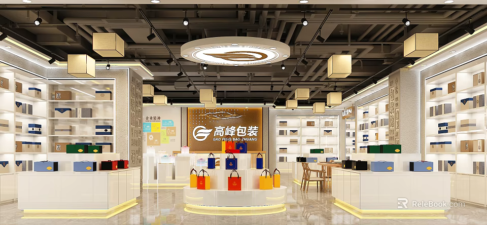 Gaofeng Packaging Retail Store Interior With Modern Lighting Shelves Display Counters And Product Displays 3d model 