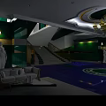 Elegant Service Hall Interior With Chandelier Marble Floor Sofa Statues And Green Walls