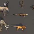Reptile Crocodile Surrounded By Various Wild Animals Such As Elephants Gorillas
