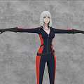 Game Movie Character With White Short Hair Navy Red Jumpsuit Black Gloves Arms Outstretched