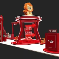 Interactive Zone With Red White Stalls Cartoon Character And Play Structures 3d model