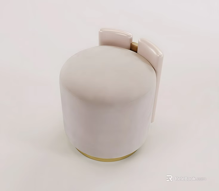 Modern Light Pink Upholstered Stool With Gold Base And Minimalist Design 3d model 