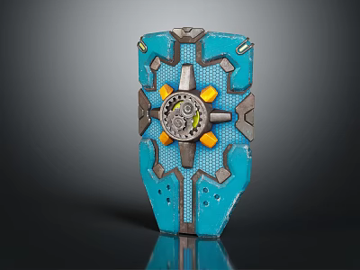 Blue Mechanical Device With Central Gear Mechanism Yellow Accents And Futuristic Industrial Design 3d model