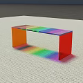 Transparent Coffee Table With Rainbow Colored Tabletop Red Legs And Rainbow Light Shadow On Floor 3d model