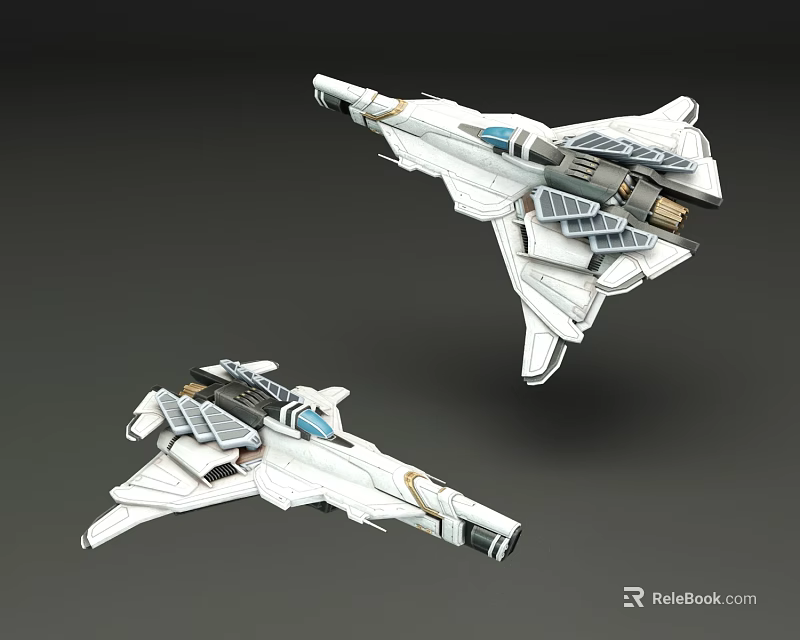 Futuristic Sci Fi Spaceship Models With White Gray And Blue Sleek Design 3d model