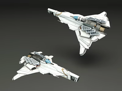 Futuristic Sci Fi Spaceship Models With White Gray And Blue Sleek Design 3d model