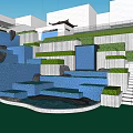 Modern Blue Circular Building With Metal Support Structure And Architectural Design
