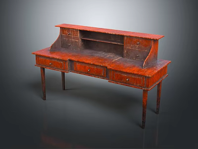 Vintage Wooden Dressing Table With Drawers And Upper Shelves Design 3d model