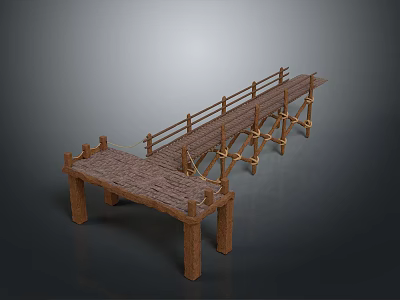 Traditional Wooden Bridge Structure With Railings And Supporting Pillars Design 3d model