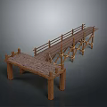 Traditional Wooden Bridge Structure With Railings And Supporting Pillars Design