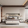 Modern Bedroom Interior Design With Headboard Wall Art Nightstands Table Lamps And Light Wood Flooring