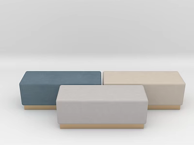 Stylish Sofa Stools In Blue Beige And Gray With Wooden Legs Design 3d model