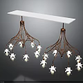 Modern Copper Chandelier With White Shades And Reflective Base Design