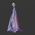 Elegant Blue Dress With Pink And White Long Sleeves Flowing Skirt Design