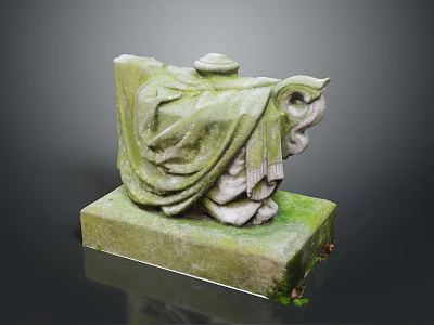 Animal Stone Sculpture Moss Covered with Decorative Robe Details on Stone Base 3d model