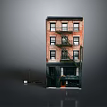 Red Brick Building Model Multi Story With Balconies And Black Storefront 3d model