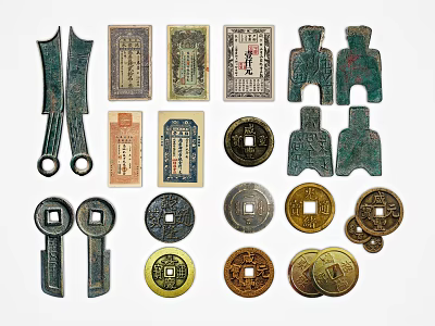 Vintage Inspired Jewelry Collection With Coin Shaped Pendants And Key Design Earrings 3d model