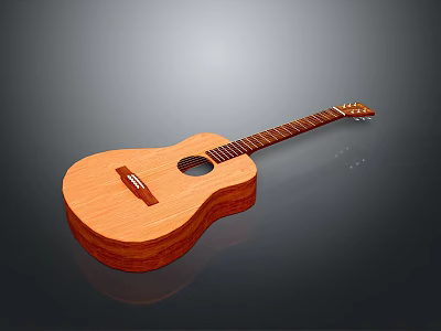 Classic Wooden Acoustic Guitar With Natural Wood Finish Smooth Body And Strings 3d model