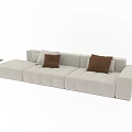 Cream Colored Sectional Sofa With Orange And Brown Cushions And Side Table 3d model
