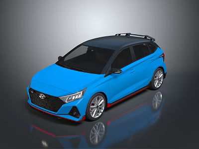 Blue Hyundai Hatchback With Black Roof Sporty Design And Sleek Alloy Wheels 3d model