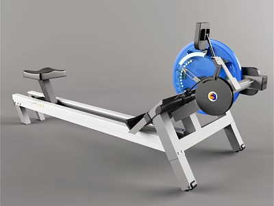 Durable Home Gym Rowing Machine With White Frame Blue Flywheel And Black Seat 3d model