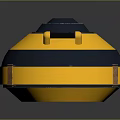 Yellow And Black Circular Equipment With Black Top Lid Side Handle And Brown Straps
