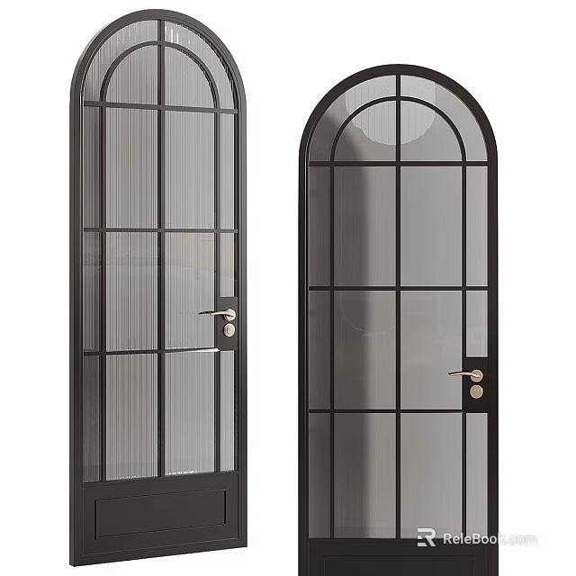 Modern Hinged Door Design With Black Frame Glass Panes And Grid Pattern 3d model 