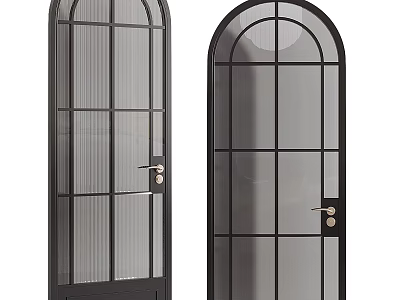 Modern Hinged Door Design With Black Frame Glass Panes And Grid Pattern 3d model