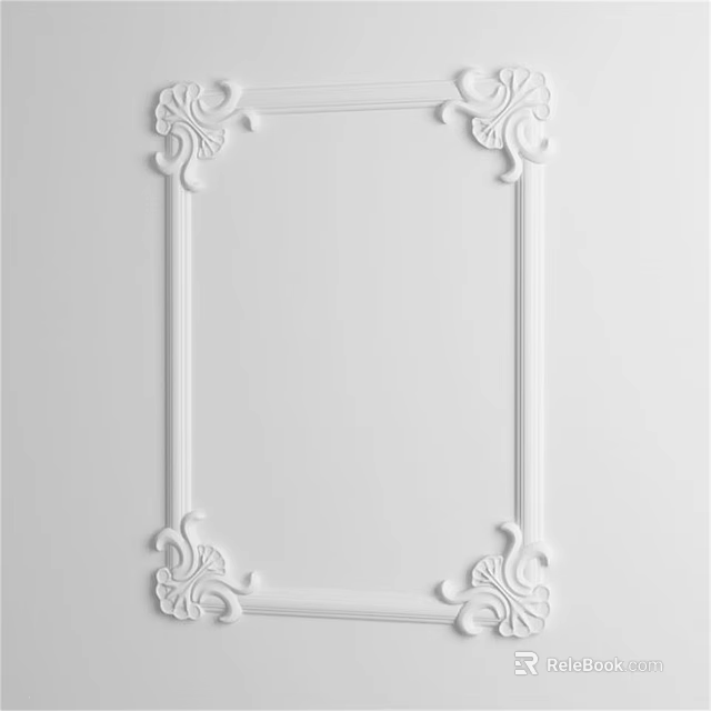 Detailed Carved White Frame With Ornate Corner Patterns For Decorative Sculpture 3d model 