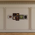 Decorative Lines On Beige Wall With Framed Artworks And Wooden Floor