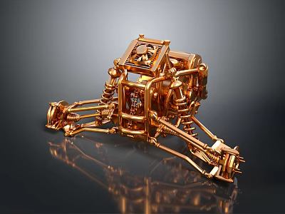 Golden Metallic Exploration Rover Model With Intricate Mechanical Structure And Wheels 3d model