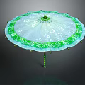 White Canopy Umbrella With Green Decorative Trim And Floral Patterns For Daily Life