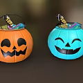 Halloween Pumpkin Shaped Decorative Lights in Orange and Blue with Smiley Faces Design