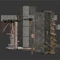 Fantasy Scene Structure With Stone Walls Metal Pipes And Arched Platform