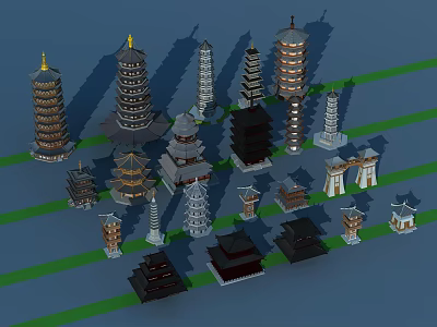 Various Traditional Tower Models Showcasing Diverse Architectural Designs And Structures 3d model