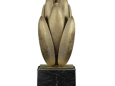 Sculptural Golden Petal Design Decorative Ornament Set With Black Marble Base 3d model