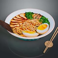 Delicious Ramen Bowl Topped With Sliced Pork Soft Boiled Eggs Green Onions And Chopsticks