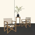 Modern Leisure Chairs With Wooden Frame Light Fabric And Side Table With Green Plant